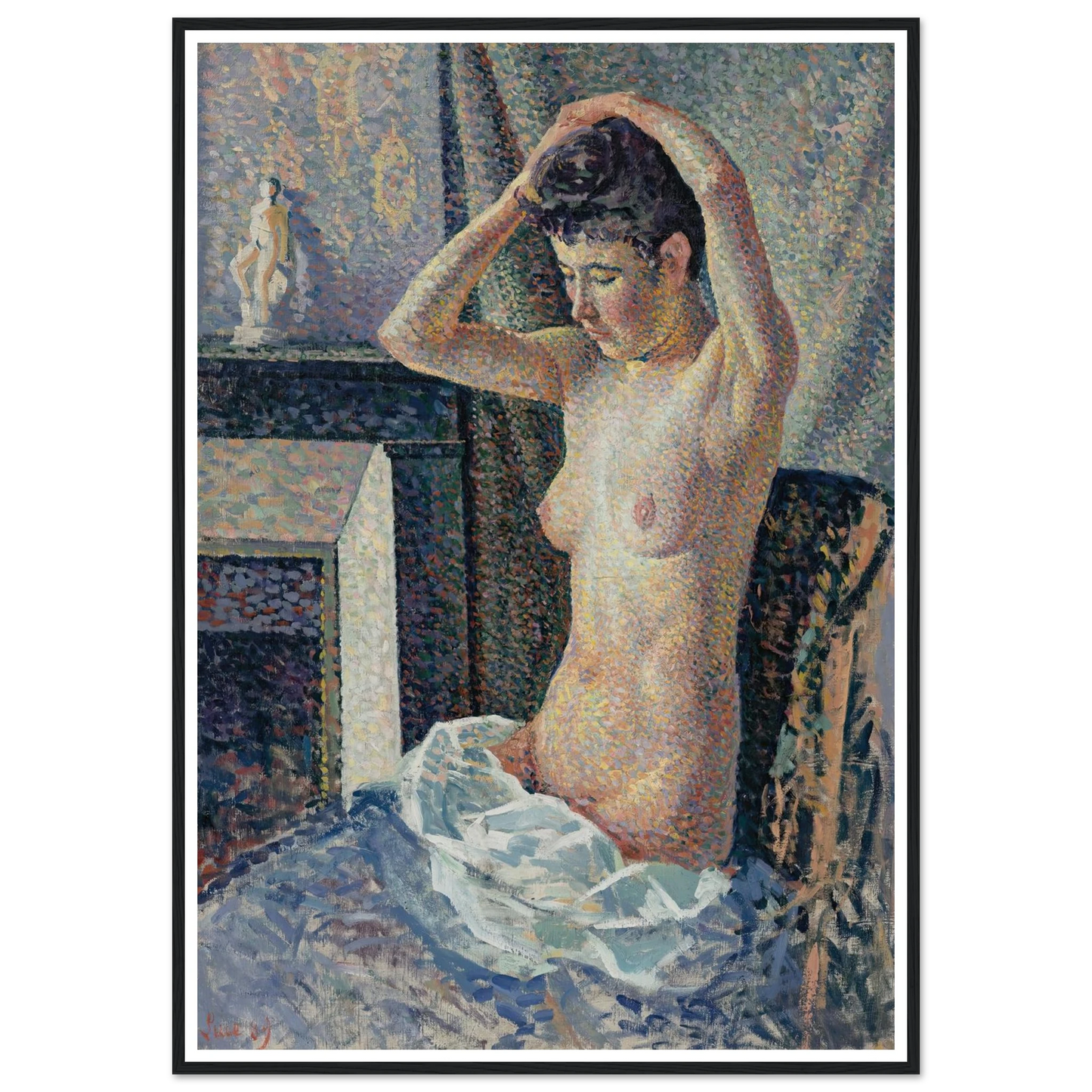 Nu se coiffant (1889) Art Print | Maximilien Luce - Framed Poster - 30x40 cm / 12x16″ - Black frame
