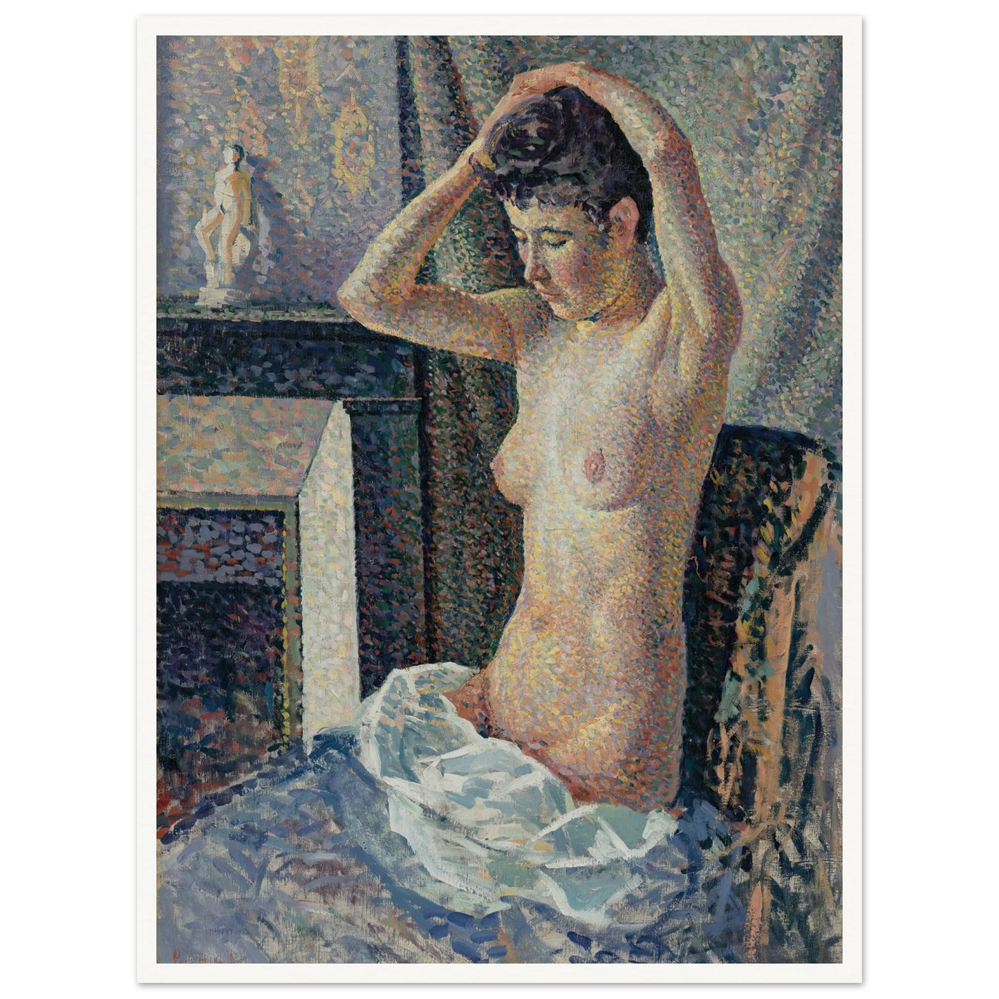 Nu se coiffant (1889) Art Print | Maximilien Luce - Framed Poster - 30x40 cm / 12x16″ - Black frame