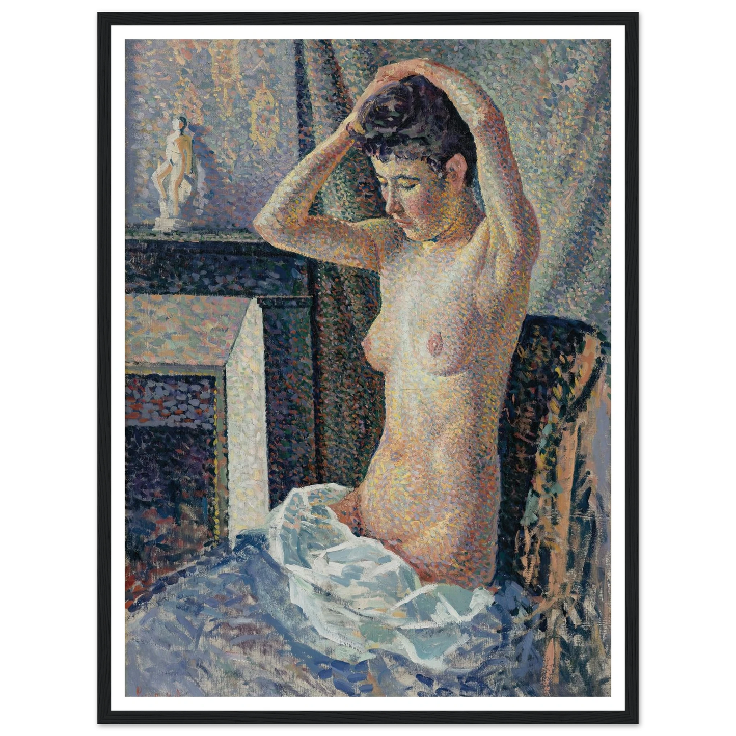 Nu se coiffant (1889) Art Print | Maximilien Luce - Framed Poster - 30x40 cm / 12x16″ - Black frame