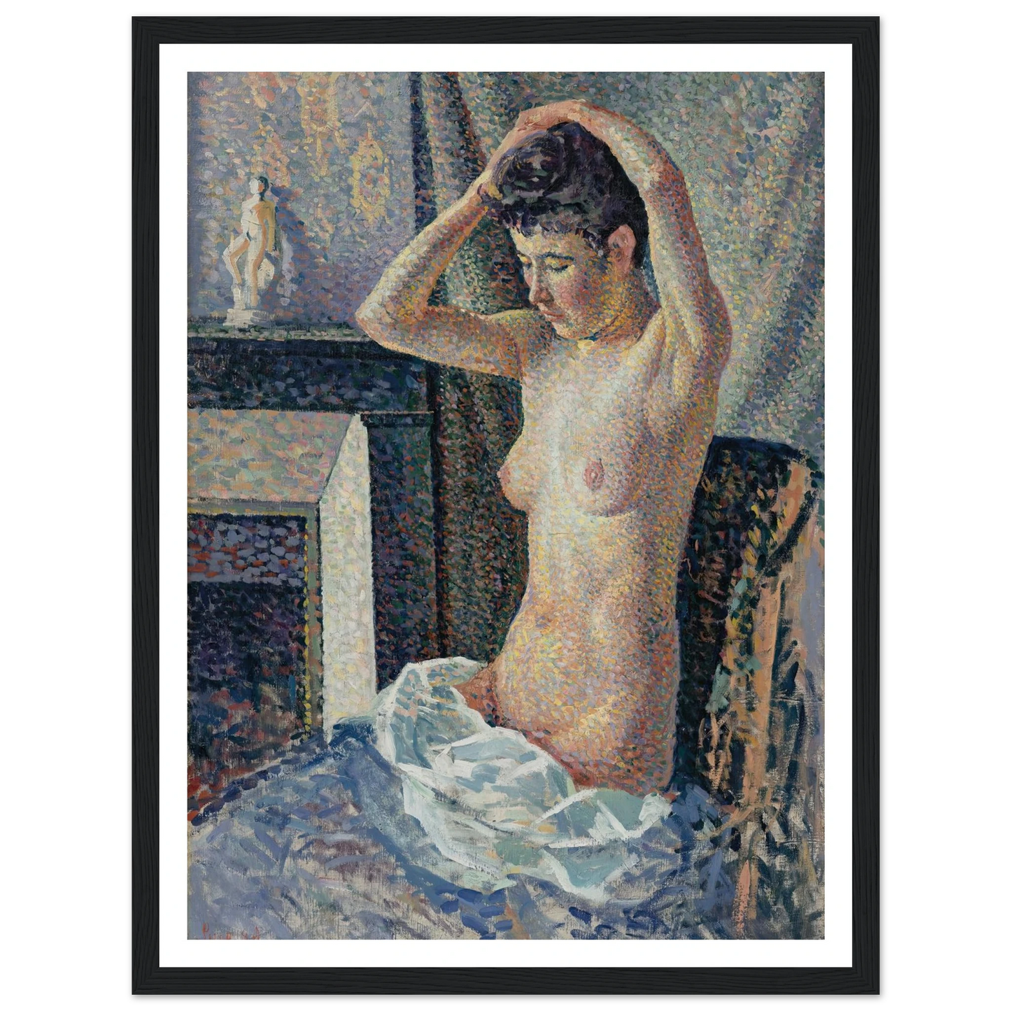 Nu se coiffant (1889) Art Print | Maximilien Luce - Framed Poster - 30x40 cm / 12x16″ - Black frame