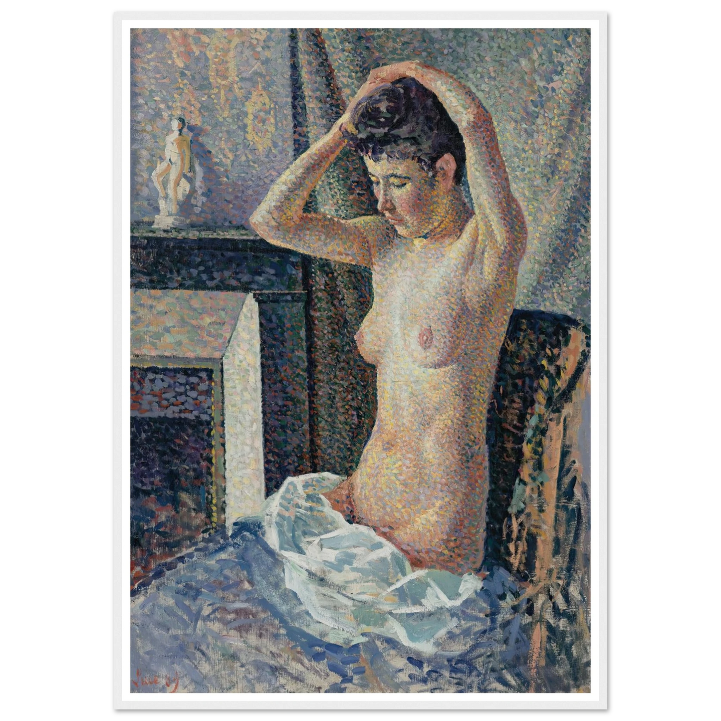 Nu se coiffant (1889) Art Print | Maximilien Luce - Framed Poster - 30x40 cm / 12x16″ - Black frame