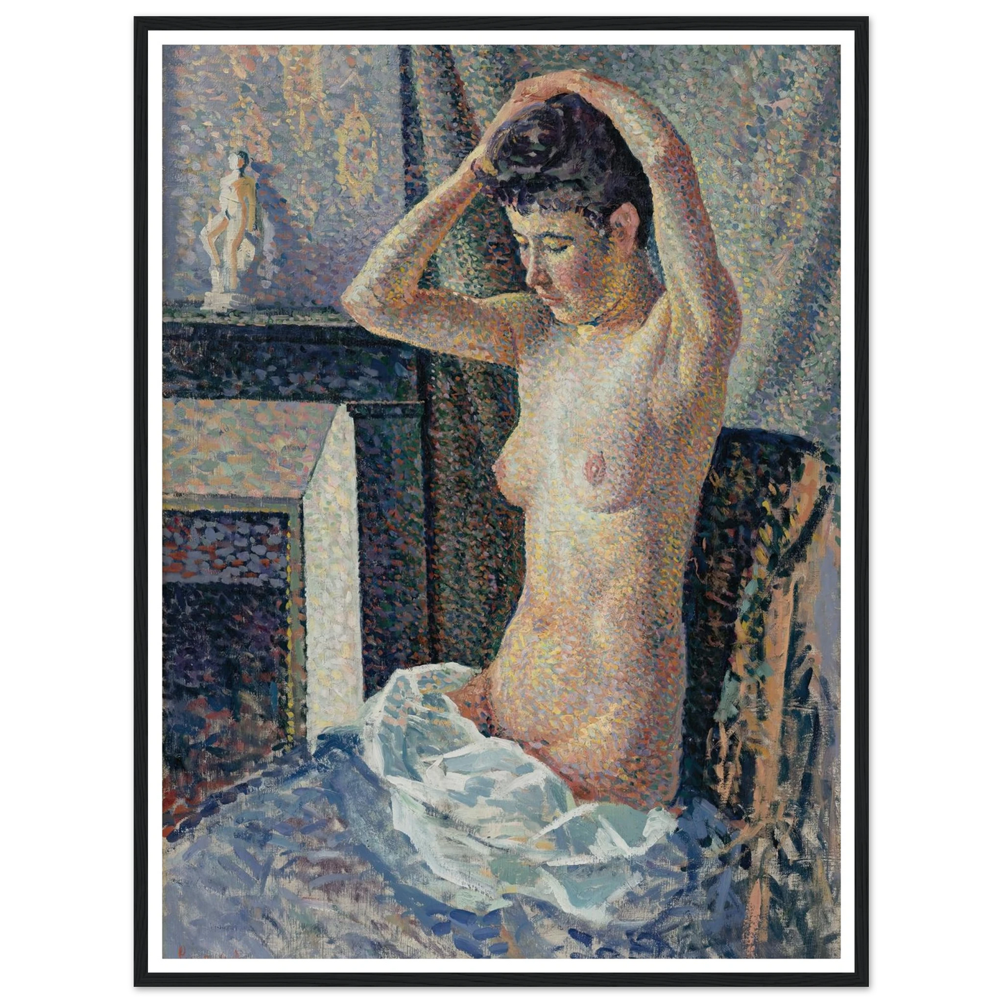 Nu se coiffant (1889) Art Print | Maximilien Luce - Framed Poster - 30x40 cm / 12x16″ - Black frame
