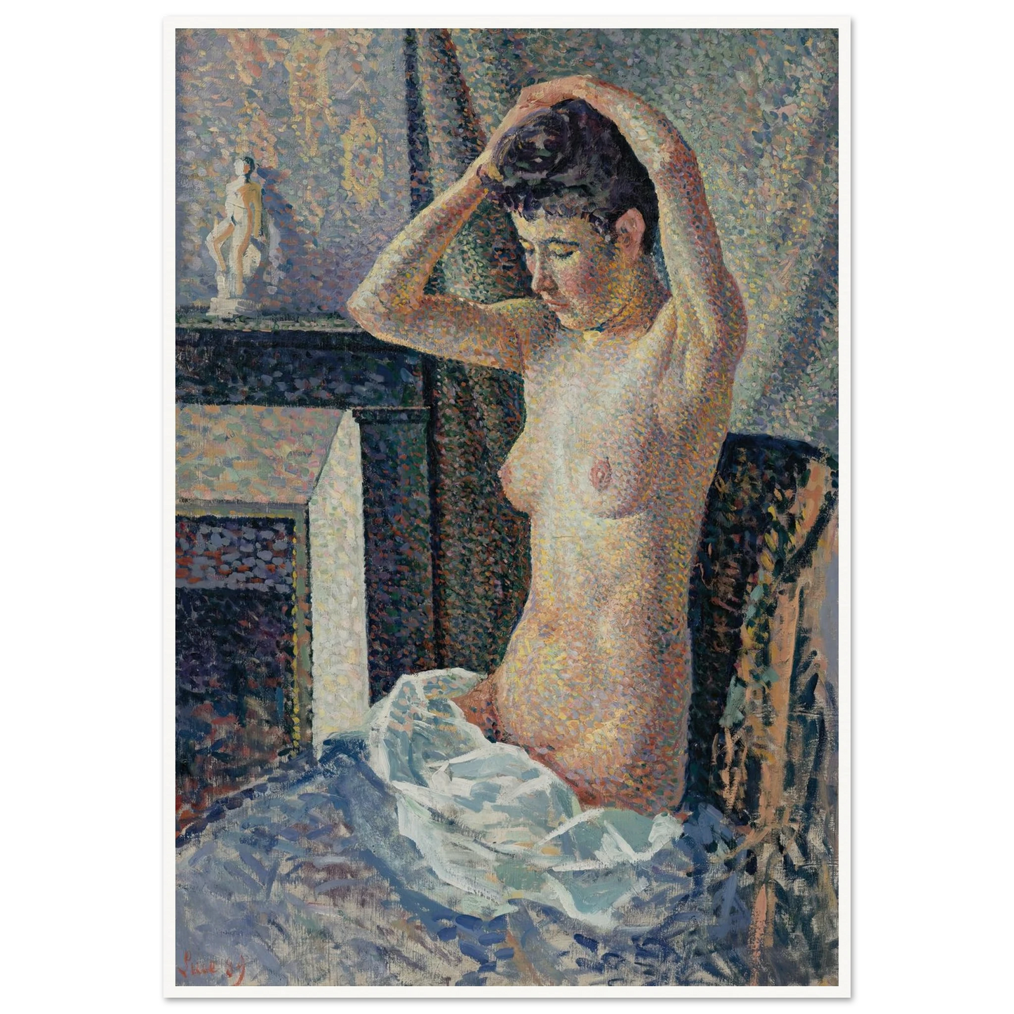 Nu se coiffant (1889) Art Print | Maximilien Luce - Framed Poster - 30x40 cm / 12x16″ - Black frame