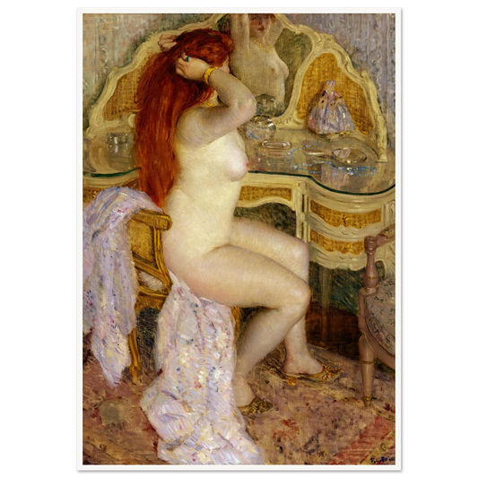 Nude Seated at Her Dressing Table (1909) Art Print | Frederick Carl Frieseke - Framed Poster - 30x40 cm / 12x16″ - Black frame