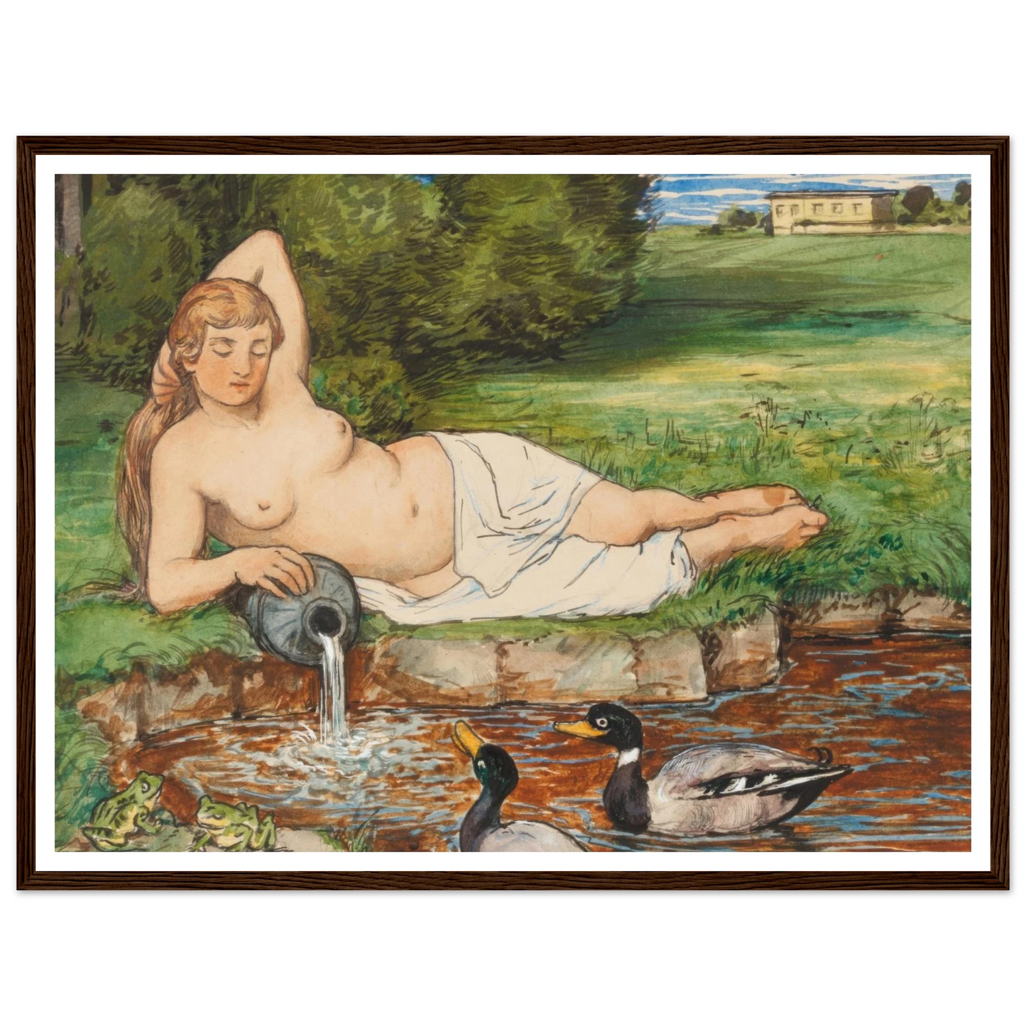 Nymph by a Brook (1887) Art Print | Hans Thoma - Framed Poster - 30x40 cm / 12x16″ - Black frame