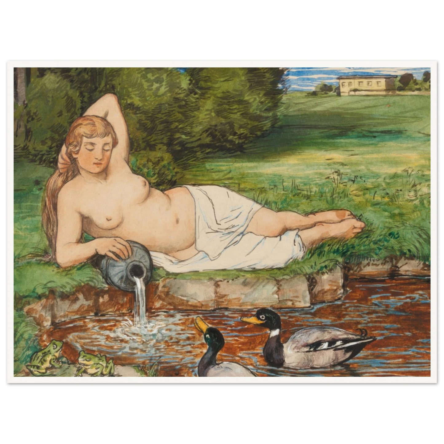 Nymph by a Brook (1887) Art Print | Hans Thoma - Framed Poster - 30x40 cm / 12x16″ - Black frame