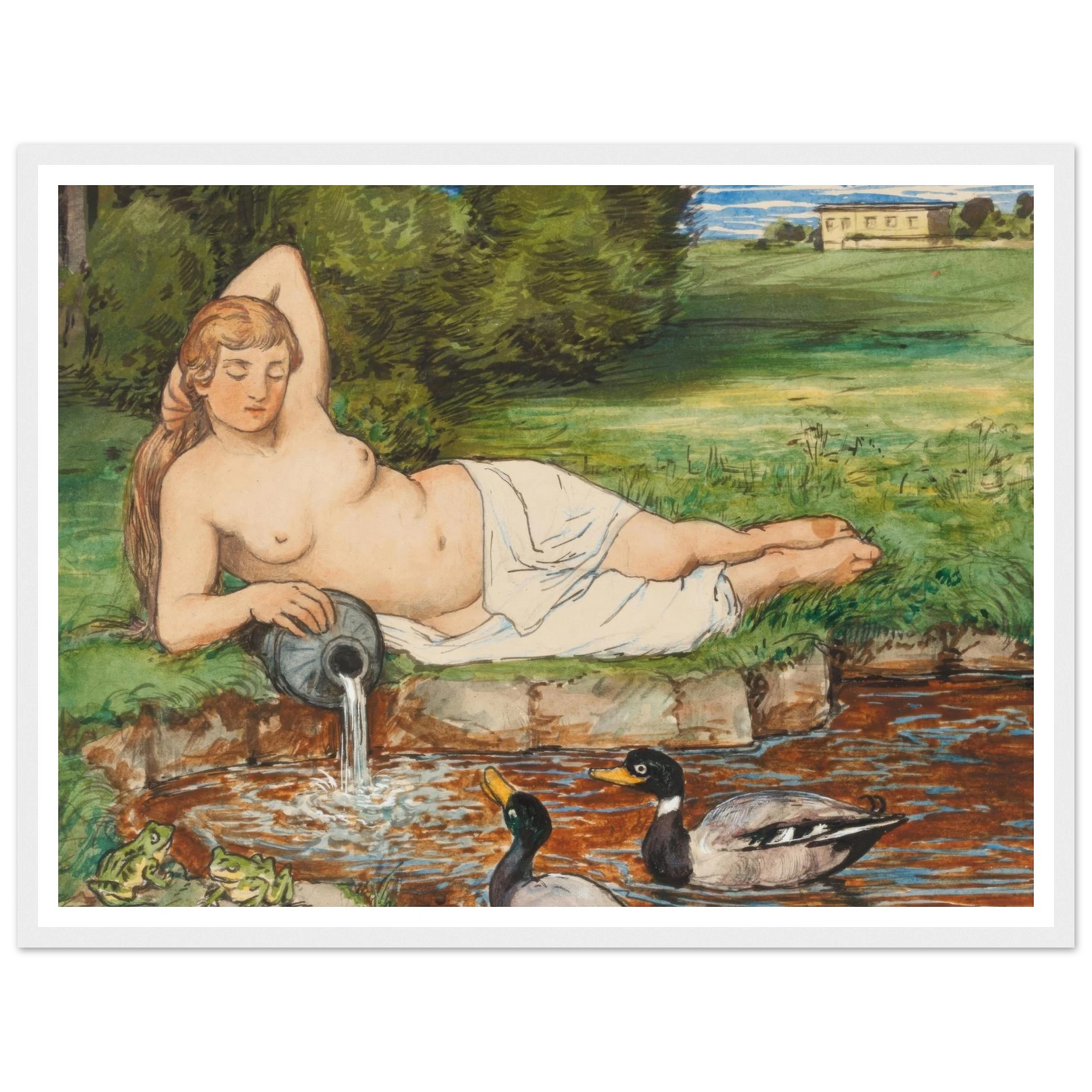 Nymph by a Brook (1887) Art Print | Hans Thoma - Framed Poster - 30x40 cm / 12x16″ - Black frame