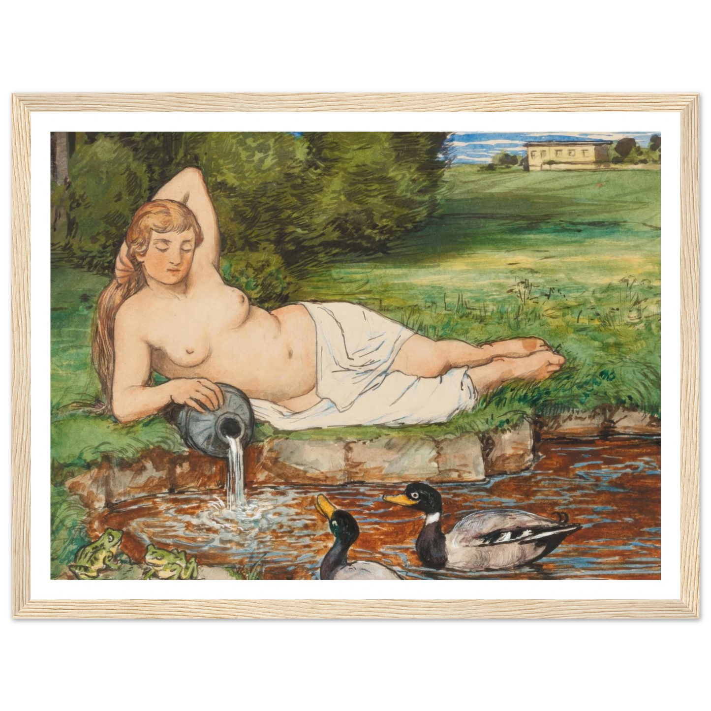 Nymph by a Brook (1887) Art Print | Hans Thoma - Framed Poster - 30x40 cm / 12x16″ - Black frame