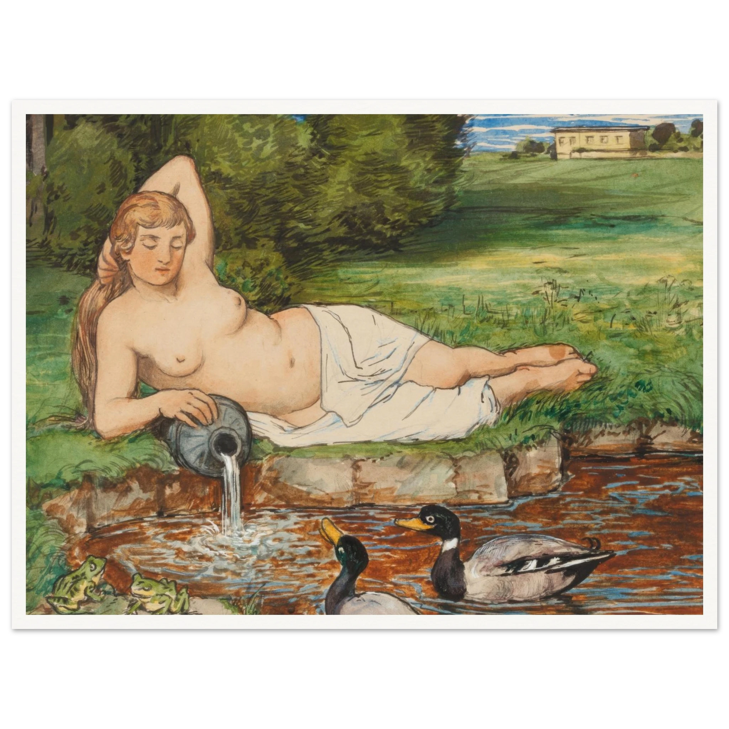 Nymph by a Brook (1887) Art Print | Hans Thoma - Framed Poster - 30x40 cm / 12x16″ - Black frame