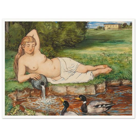 Nymph by a Brook (1887) Art Print | Hans Thoma - Framed Poster - 30x40 cm / 12x16″ - Black frame