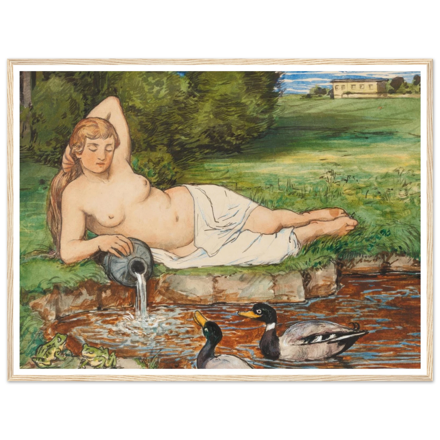 Nymph by a Brook (1887) Art Print | Hans Thoma - Framed Poster - 30x40 cm / 12x16″ - Black frame