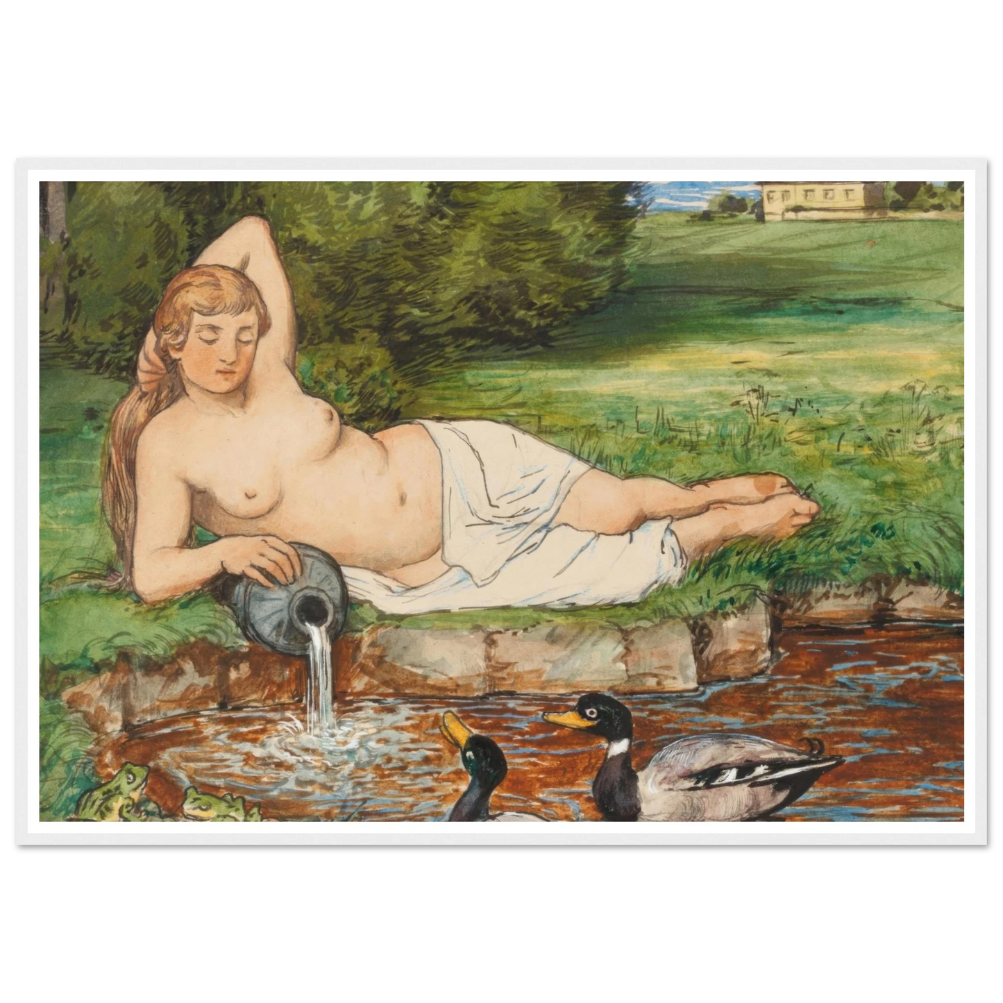 Nymph by a Brook (1887) Art Print | Hans Thoma - Framed Poster - 30x40 cm / 12x16″ - Black frame