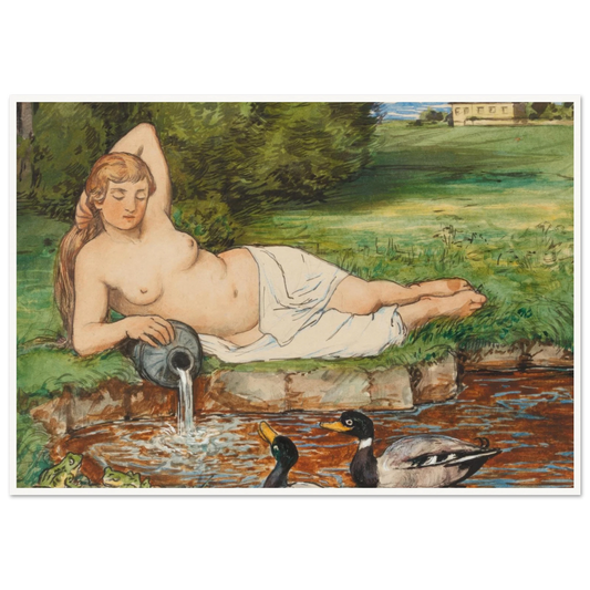 Nymph by a Brook (1887) Art Print | Hans Thoma - Framed Poster - 30x40 cm / 12x16″ - Black frame