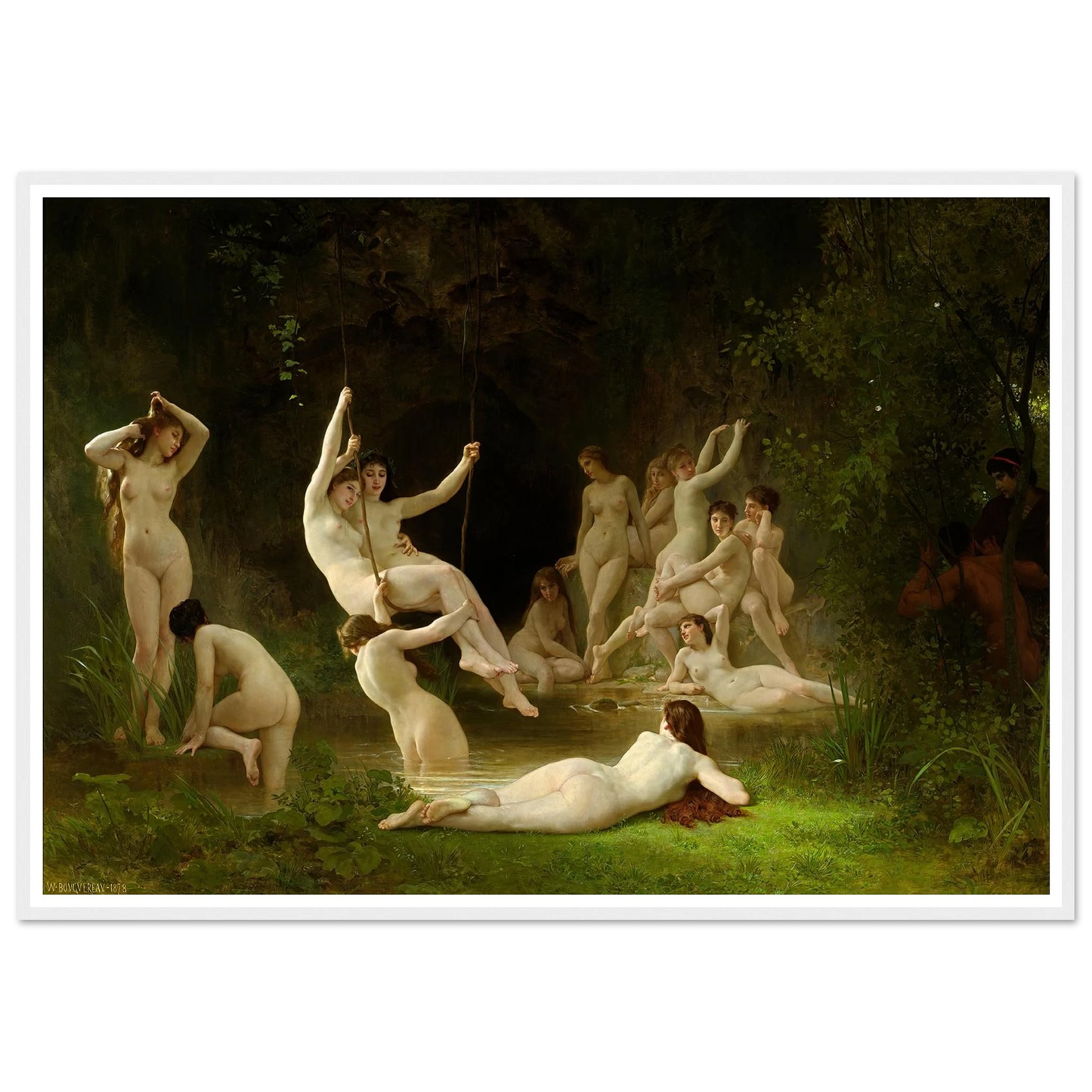 Nymphaeum (1878) Art Print | William Bouguereau - Framed Poster - 70x100 cm / 28x40″ - Black frame