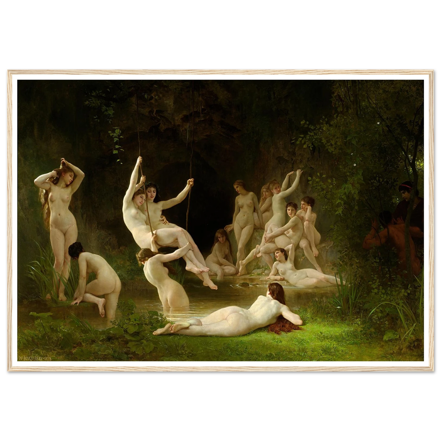 Nymphaeum (1878) Art Print | William Bouguereau - Framed Poster - 70x100 cm / 28x40″ - Black frame