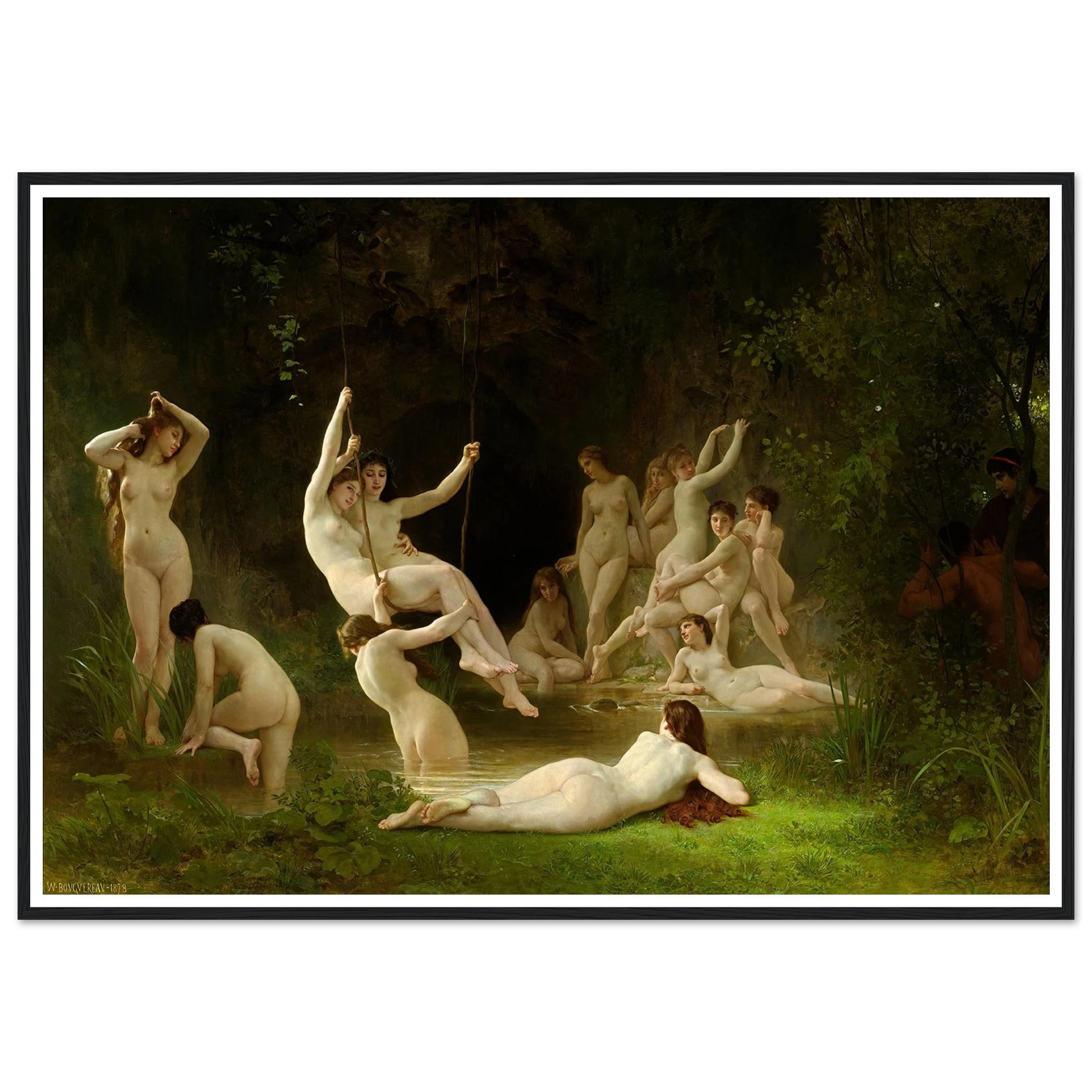 Nymphaeum (1878) Art Print | William Bouguereau - Framed Poster - 70x100 cm / 28x40″ - Black frame