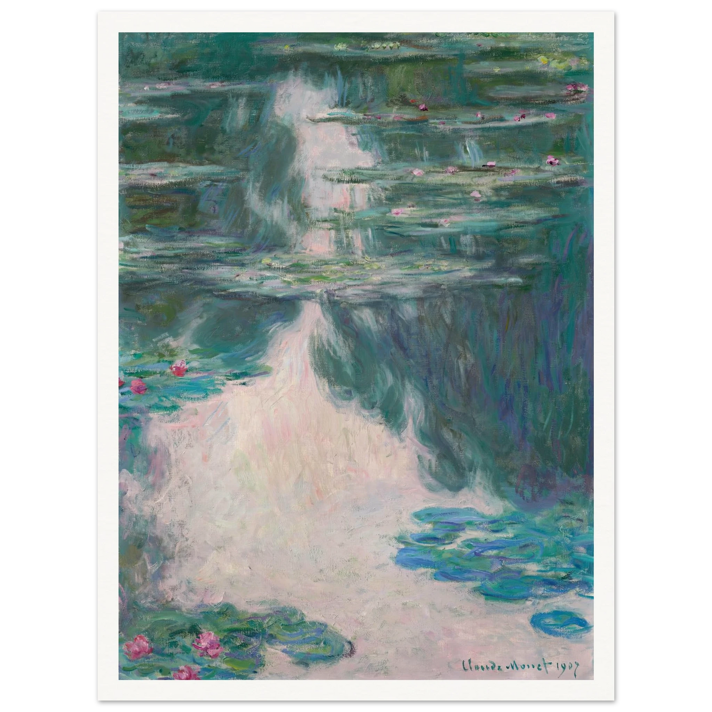 Nymphéas, temps gris (1907) Art Print | Claude Monet - Framed Poster - 30x40 cm / 12x16″ - Black frame