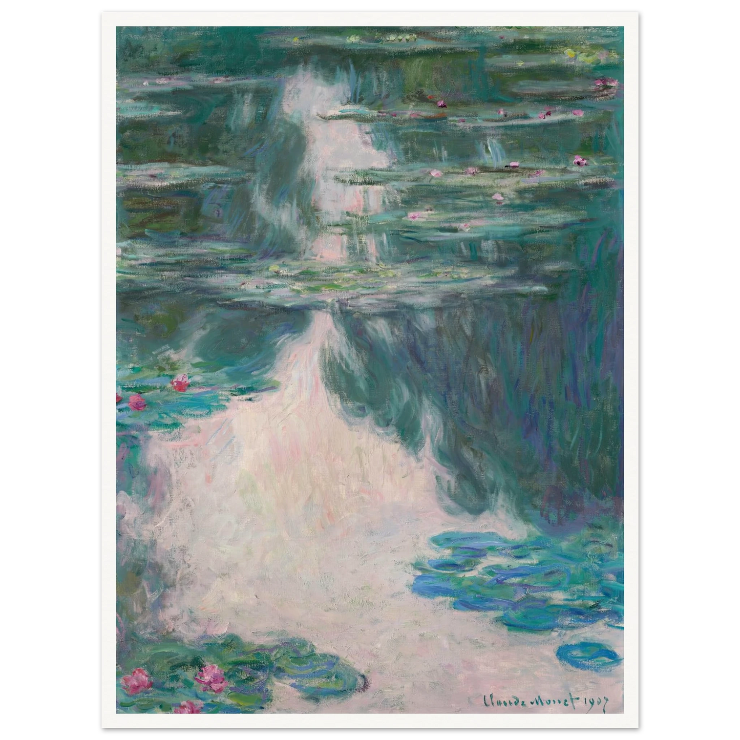 Nymphéas, temps gris (1907) Art Print | Claude Monet - Framed Poster - 30x40 cm / 12x16″ - Black frame