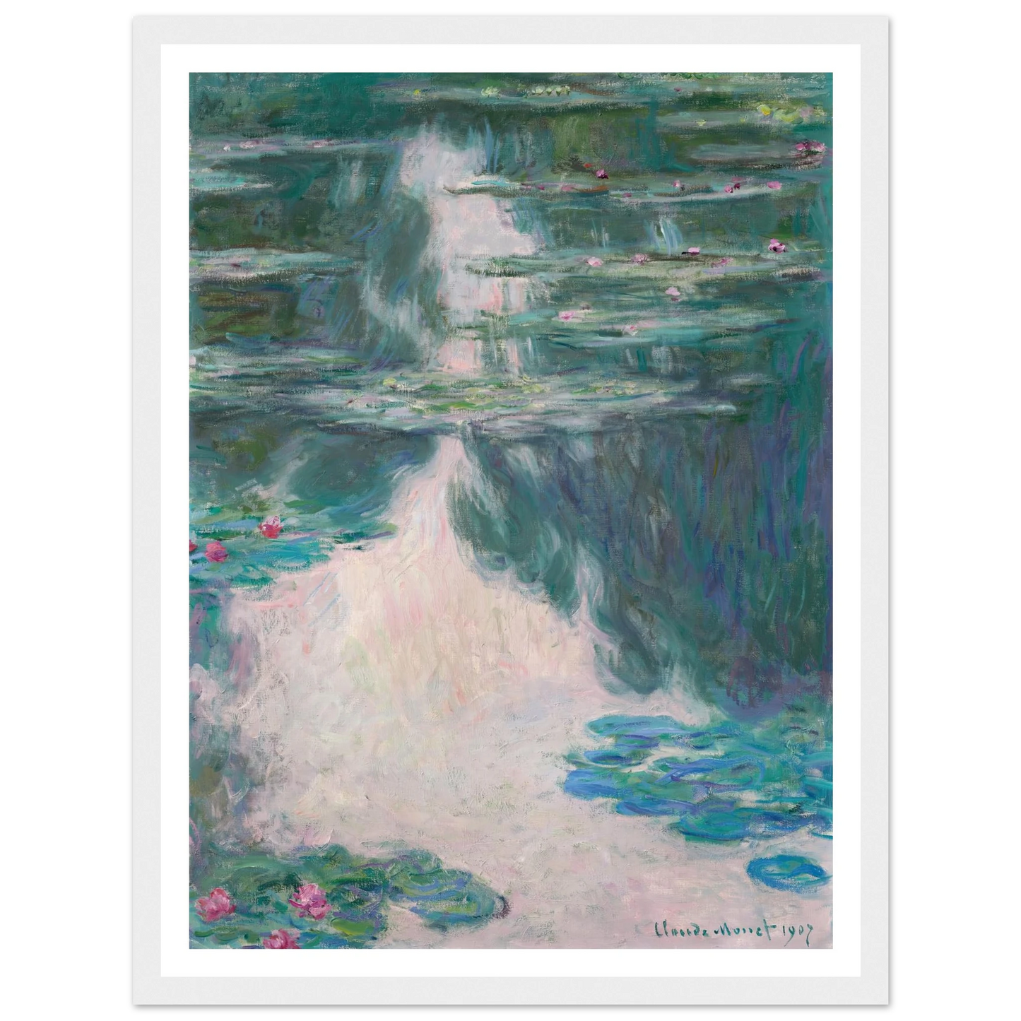 Nymphéas, temps gris (1907) Art Print | Claude Monet - Framed Poster - 30x40 cm / 12x16″ - Black frame