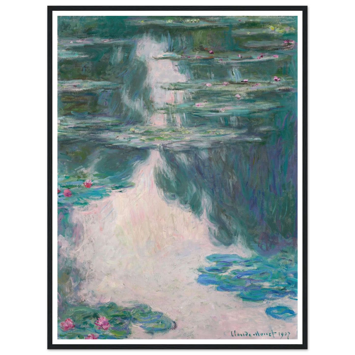 Nymphéas, temps gris (1907) Art Print | Claude Monet - Framed Poster - 30x40 cm / 12x16″ - Black frame