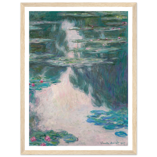 Nymphéas, temps gris (1907) Art Print | Claude Monet - Framed Poster - 30x40 cm / 12x16″ - Black frame