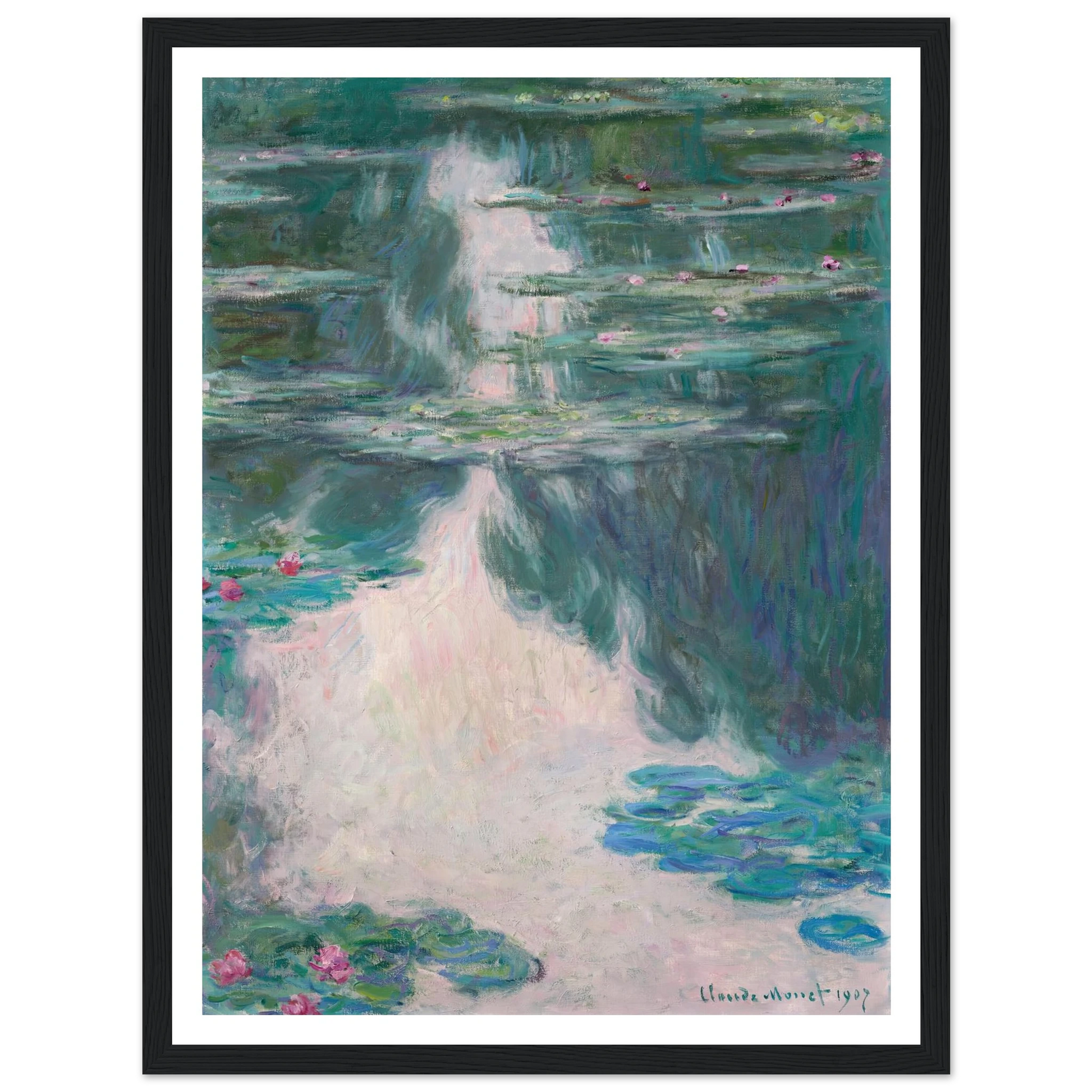Nymphéas, temps gris (1907) Art Print | Claude Monet - Framed Poster - 30x40 cm / 12x16″ - Black frame