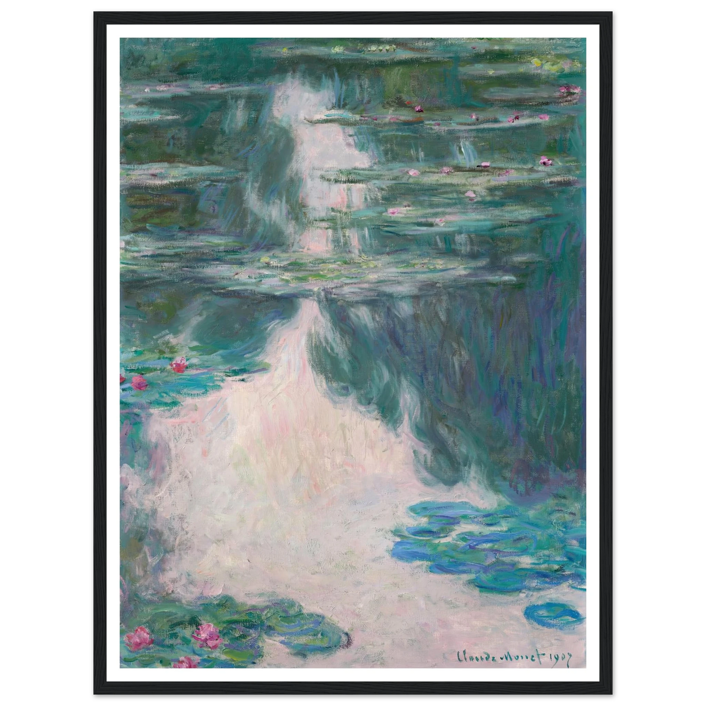Nymphéas, temps gris (1907) Art Print | Claude Monet - Framed Poster - 30x40 cm / 12x16″ - Black frame