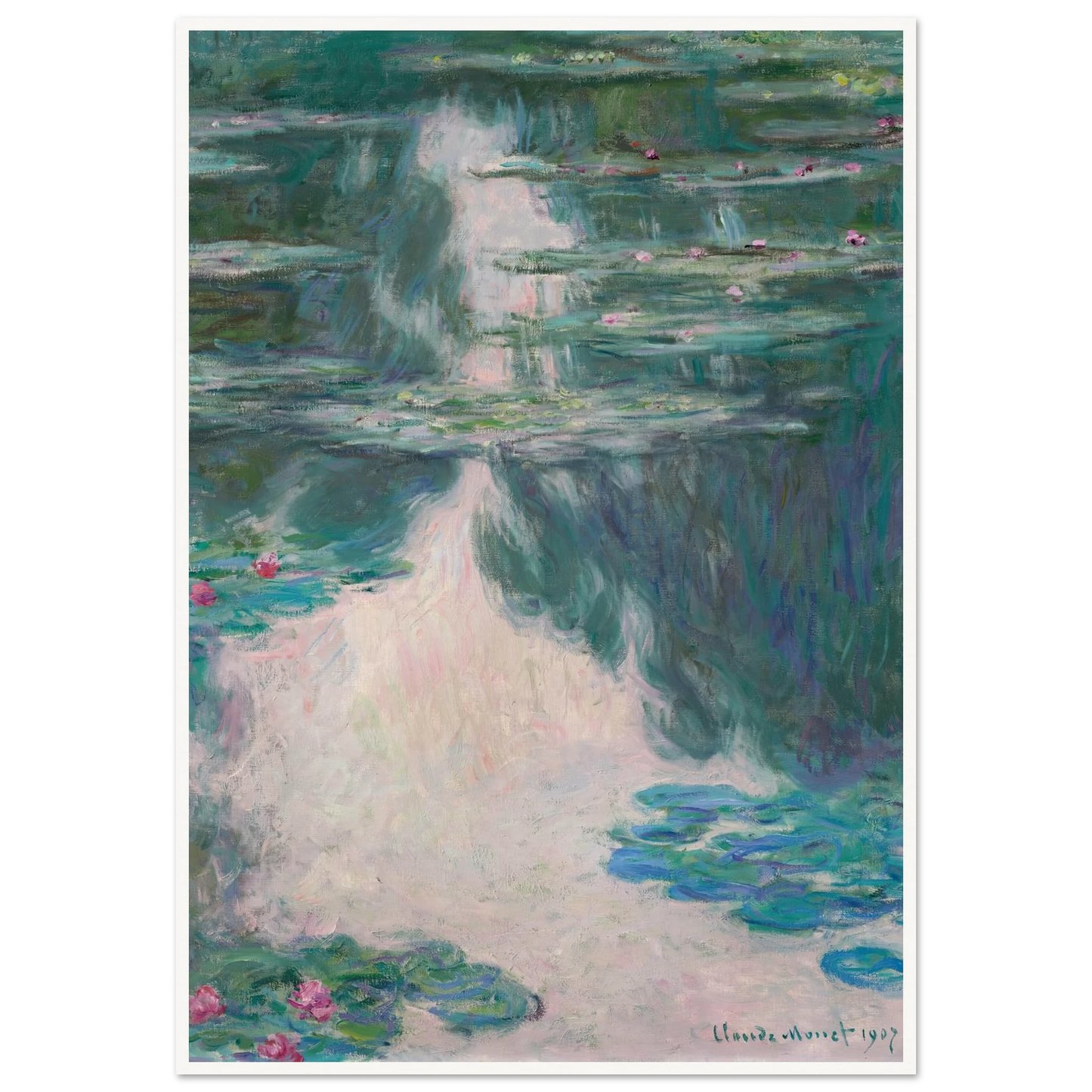 Nymphéas, temps gris (1907) Art Print | Claude Monet - Framed Poster - 30x40 cm / 12x16″ - Black frame