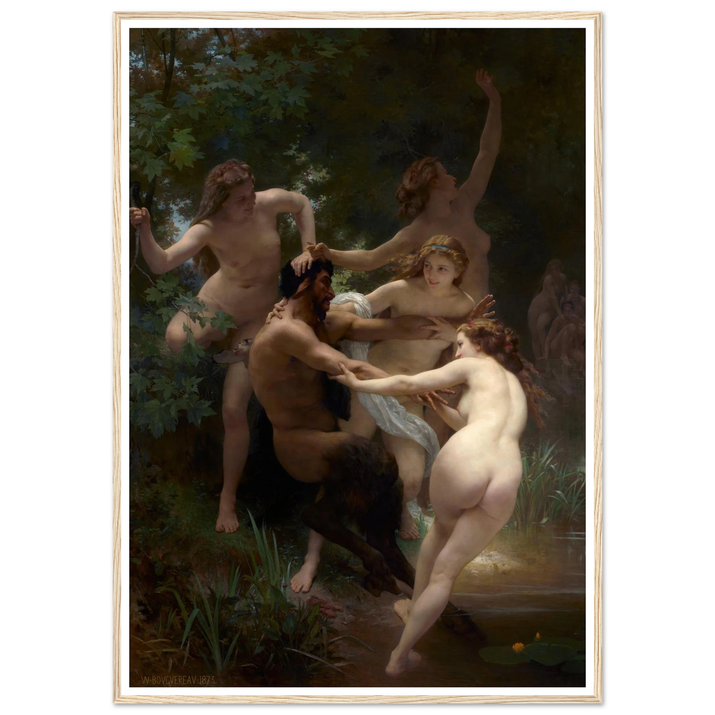 Nymphs and Satyr (1873) Art Print | William Bouguereau - Framed Poster - 30x40 cm / 12x16″ - Black frame