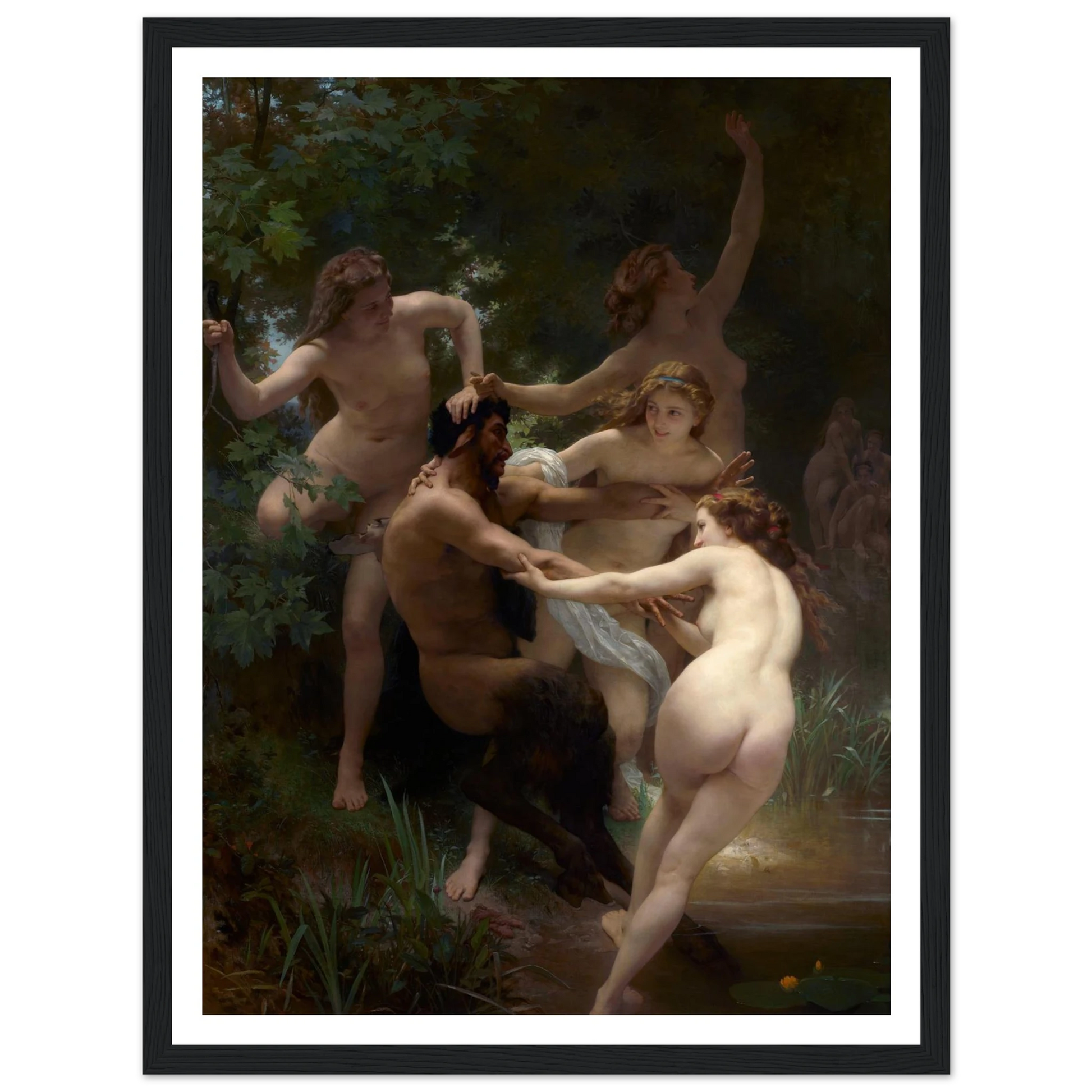 Nymphs and Satyr (1873) Art Print | William Bouguereau - Framed Poster - 30x40 cm / 12x16″ - Black frame