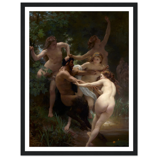 Nymphs and Satyr (1873) Art Print | William Bouguereau - Framed Poster - 30x40 cm / 12x16″ - Black frame
