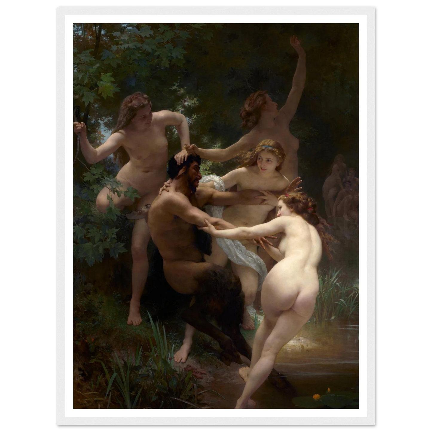 Nymphs and Satyr (1873) Art Print | William Bouguereau - Framed Poster - 30x40 cm / 12x16″ - Black frame