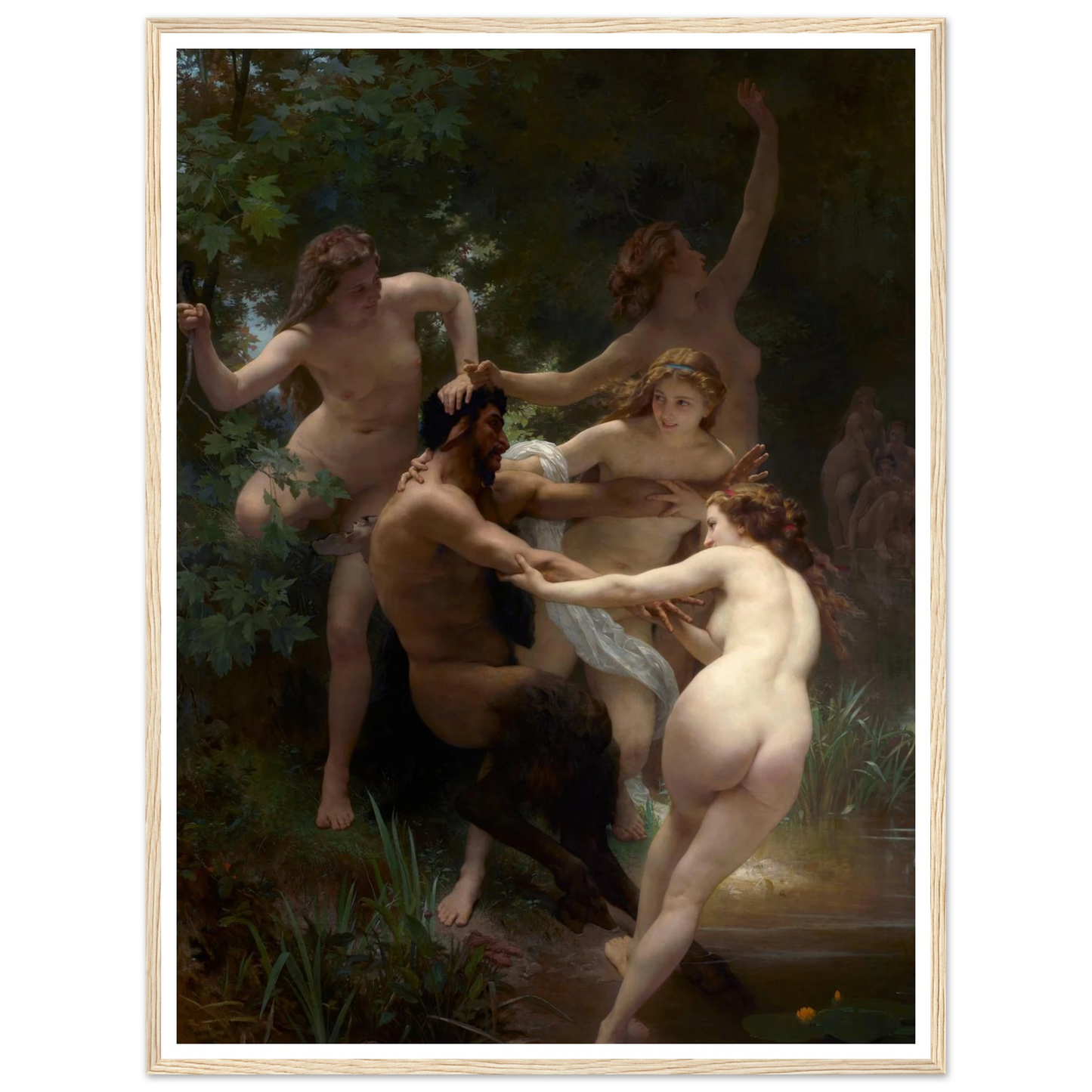 Nymphs and Satyr (1873) Art Print | William Bouguereau - Framed Poster - 30x40 cm / 12x16″ - Black frame