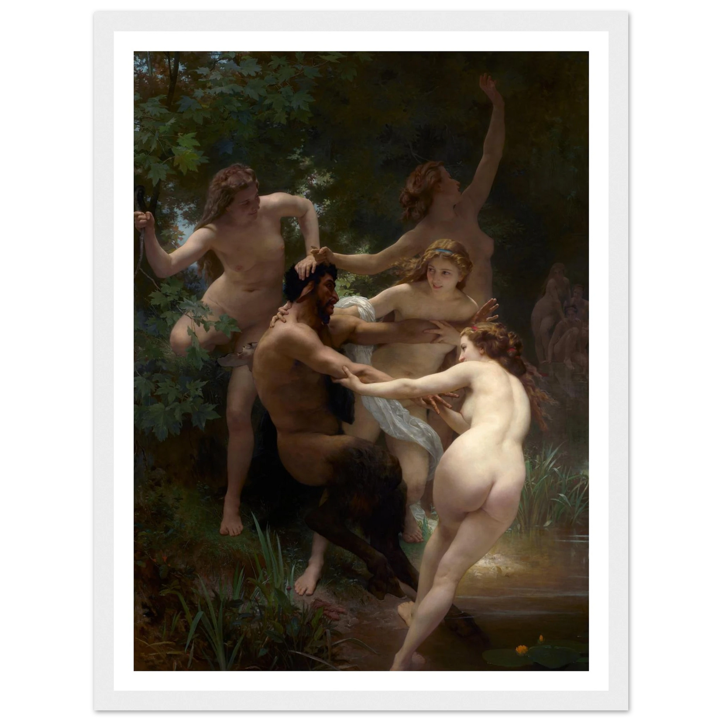 Nymphs and Satyr (1873) Art Print | William Bouguereau - Framed Poster - 30x40 cm / 12x16″ - Black frame