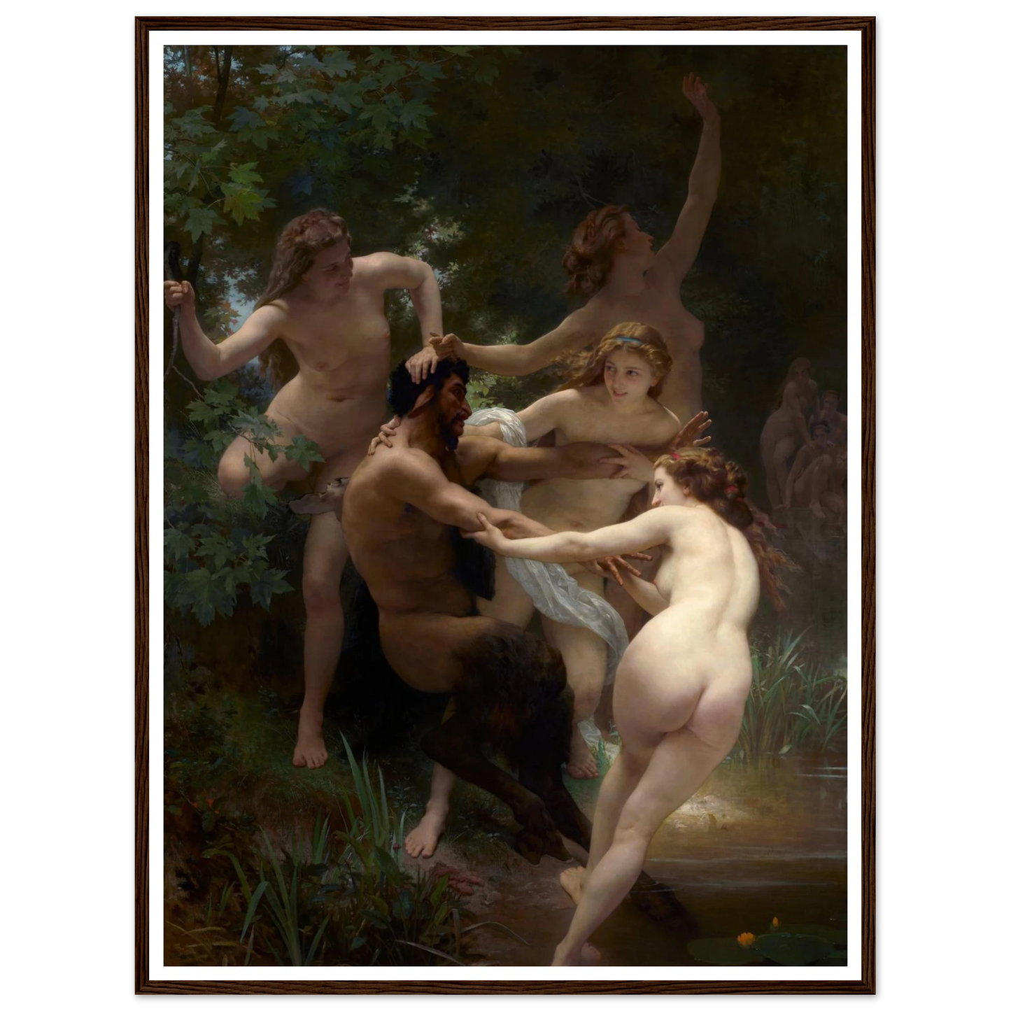 Nymphs and Satyr (1873) Art Print | William Bouguereau - Framed Poster - 30x40 cm / 12x16″ - Black frame
