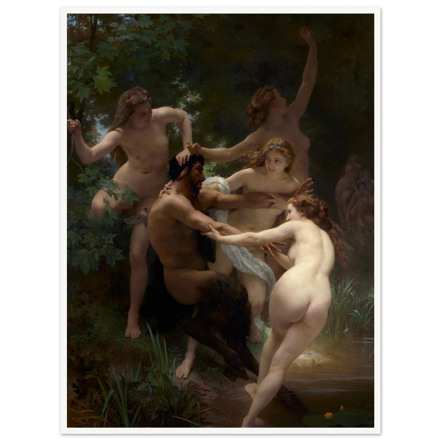 Nymphs and Satyr (1873) Art Print | William Bouguereau - Framed Poster - 30x40 cm / 12x16″ - Black frame