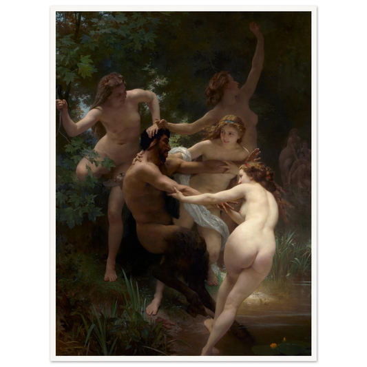 Nymphs and Satyr (1873) Art Print | William Bouguereau - Framed Poster - 30x40 cm / 12x16″ - Black frame