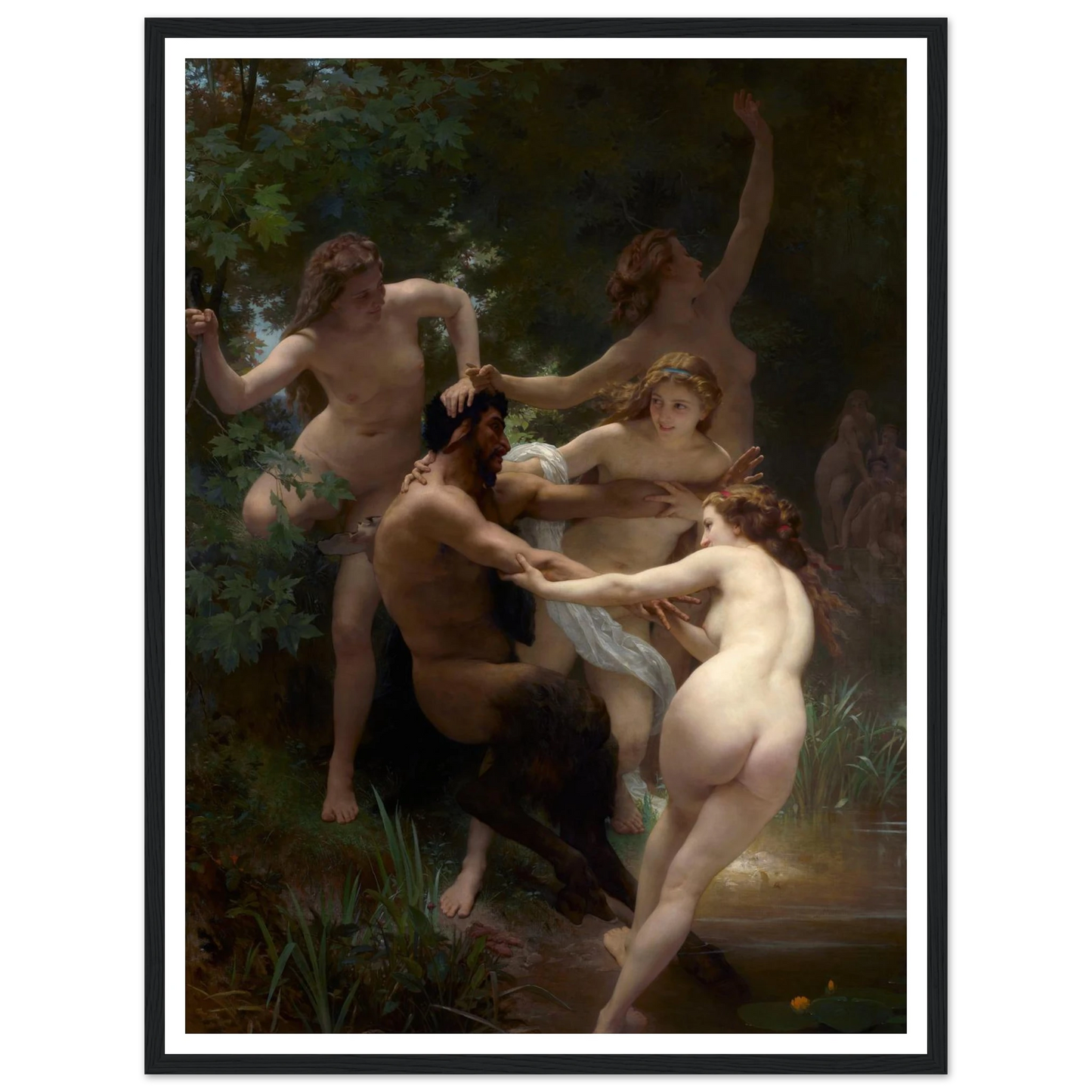 Nymphs and Satyr (1873) Art Print | William Bouguereau - Framed Poster - 30x40 cm / 12x16″ - Black frame