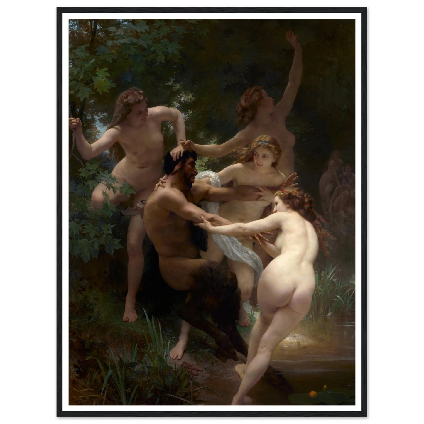 Nymphs and Satyr (1873) Art Print | William Bouguereau - Framed Poster - 30x40 cm / 12x16″ - Black frame