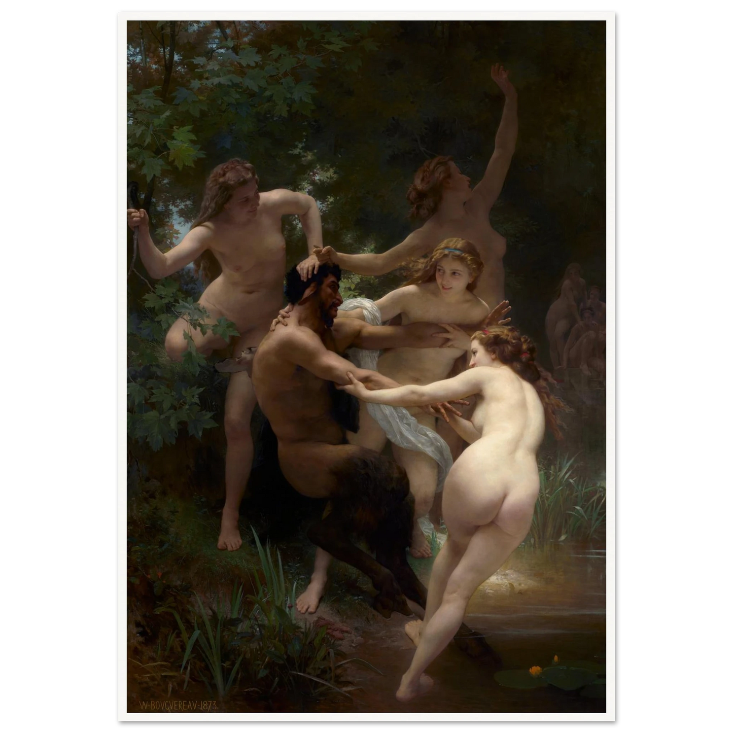 Nymphs and Satyr (1873) Art Print | William Bouguereau - Framed Poster - 30x40 cm / 12x16″ - Black frame