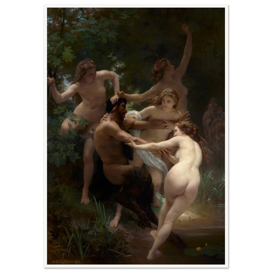 Nymphs and Satyr (1873) Art Print | William Bouguereau - Framed Poster - 30x40 cm / 12x16″ - Black frame