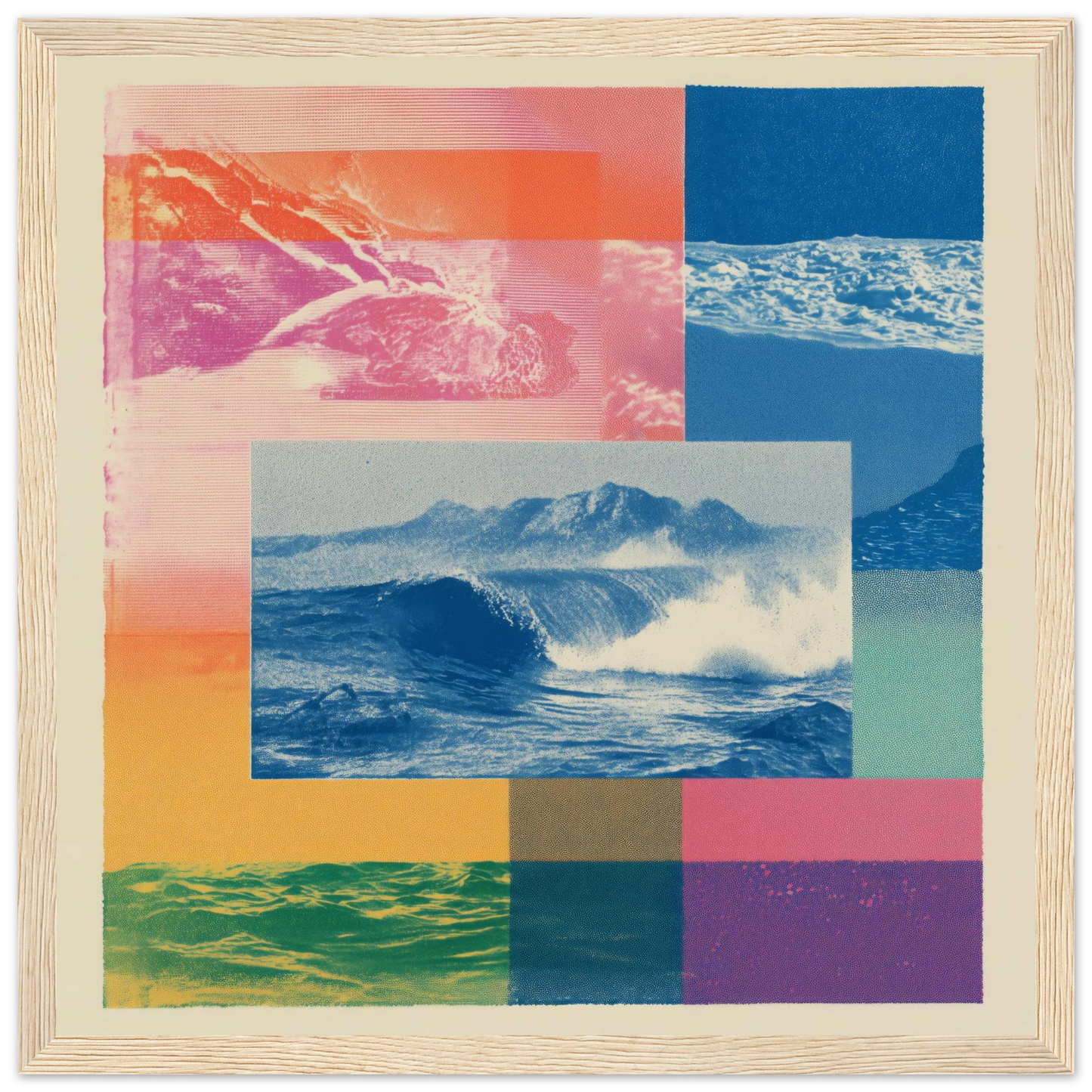 Ocean Print Riso - Framed Poster - 30x30 cm / 12x12″ - Black frame