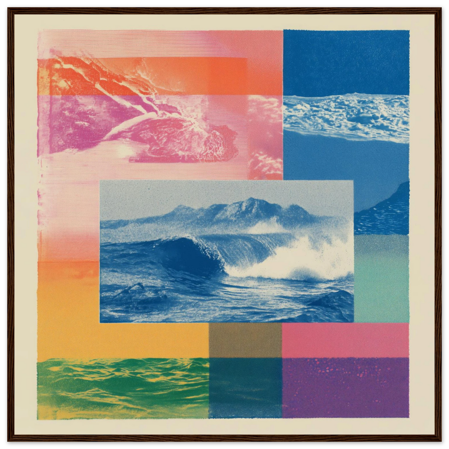 Ocean Print Riso - Framed Poster - 30x30 cm / 12x12″ - Black frame