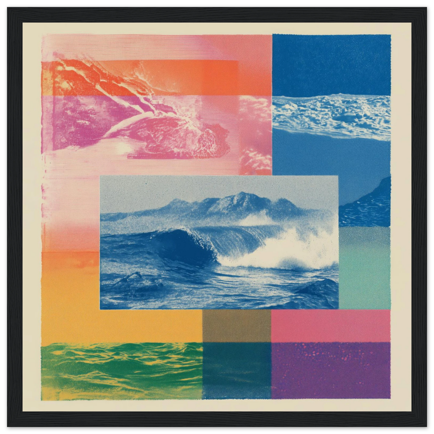 Ocean Print Riso - Framed Poster - 30x30 cm / 12x12″ - Black frame