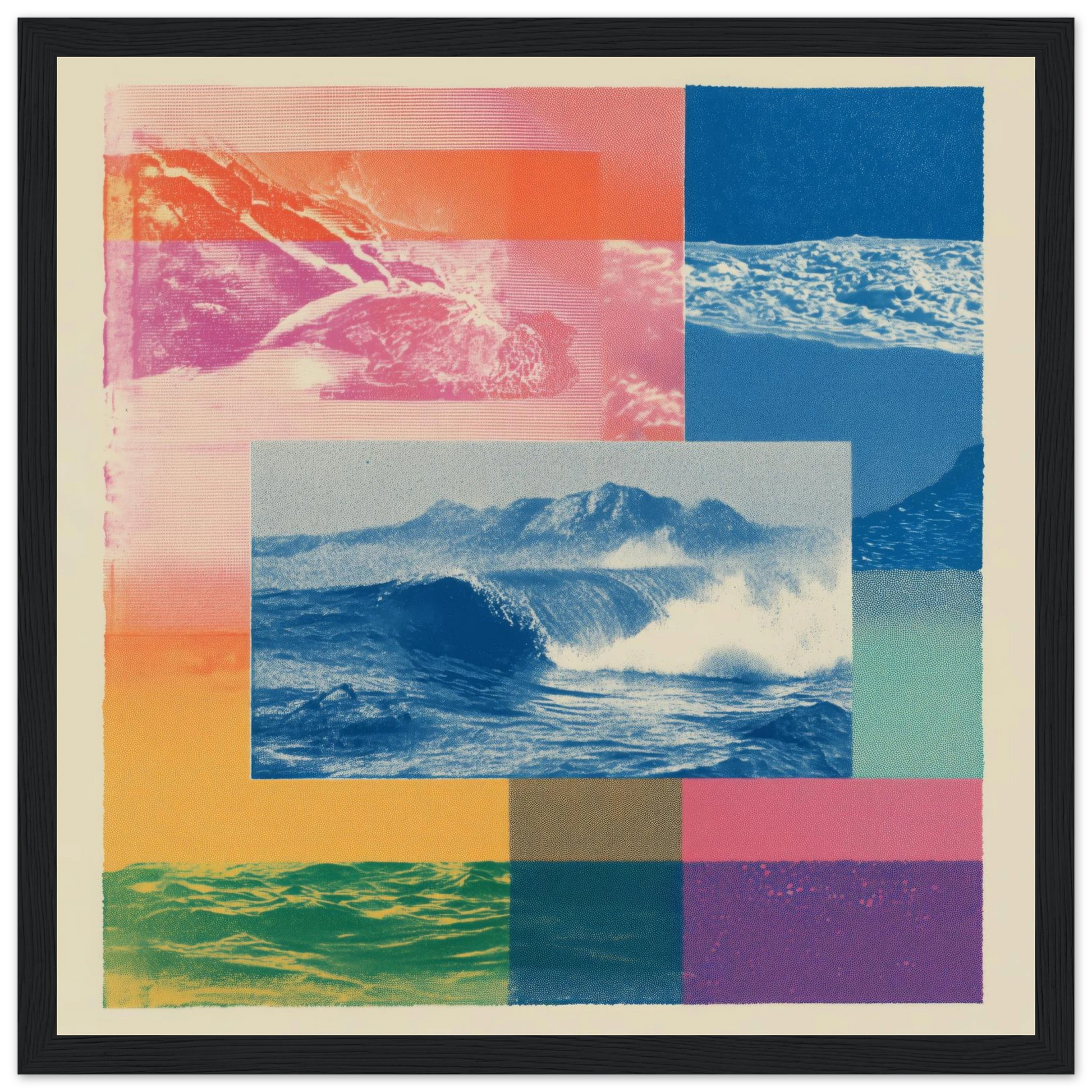 Ocean Print Riso - Framed Poster - 30x30 cm / 12x12″ - Black frame