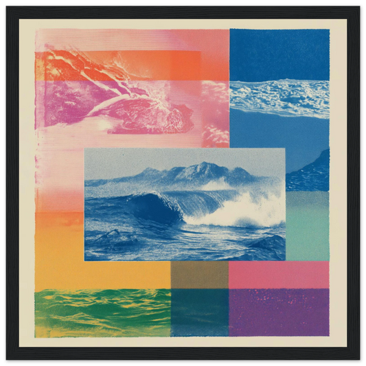 Ocean Print Riso - Framed Poster - 30x30 cm / 12x12″ - Black frame