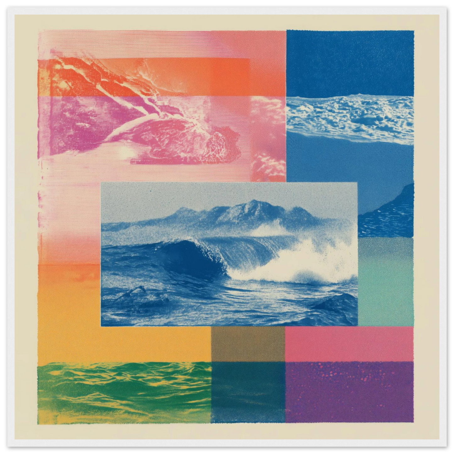 Ocean Print Riso - Framed Poster - 30x30 cm / 12x12″ - Black frame