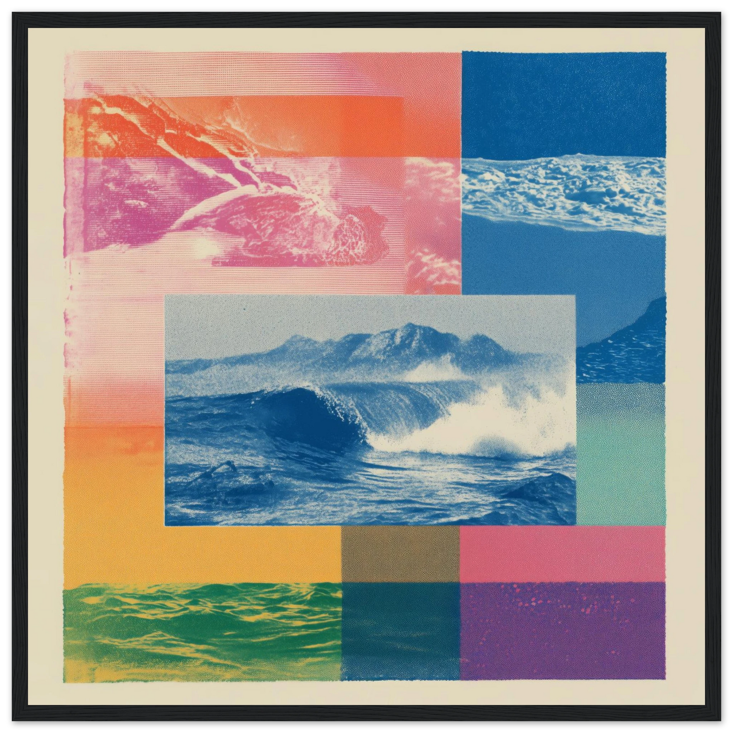 Ocean Print Riso - Framed Poster - 30x30 cm / 12x12″ - Black frame