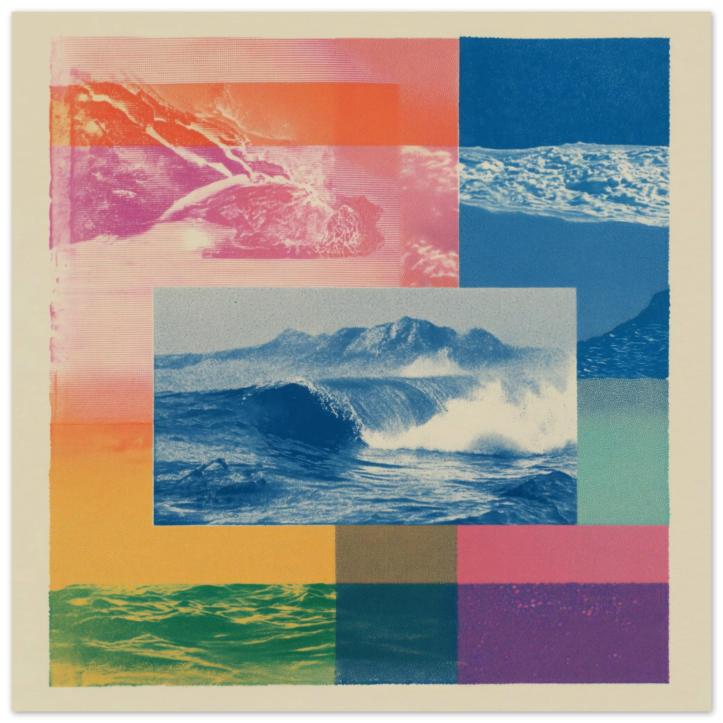 Ocean Print Riso - Framed Poster - 30x30 cm / 12x12″ - Black frame