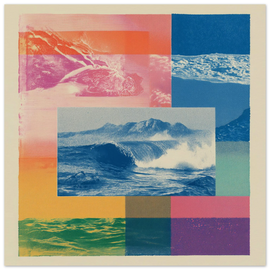 Ocean Print Riso - Framed Poster - 30x30 cm / 12x12″ - Black frame